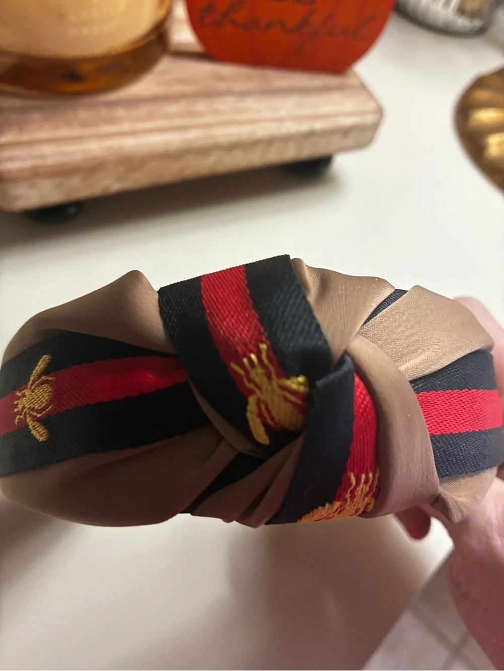 Fashion Brown & Black Knotted Embroidered Bee Headband- New